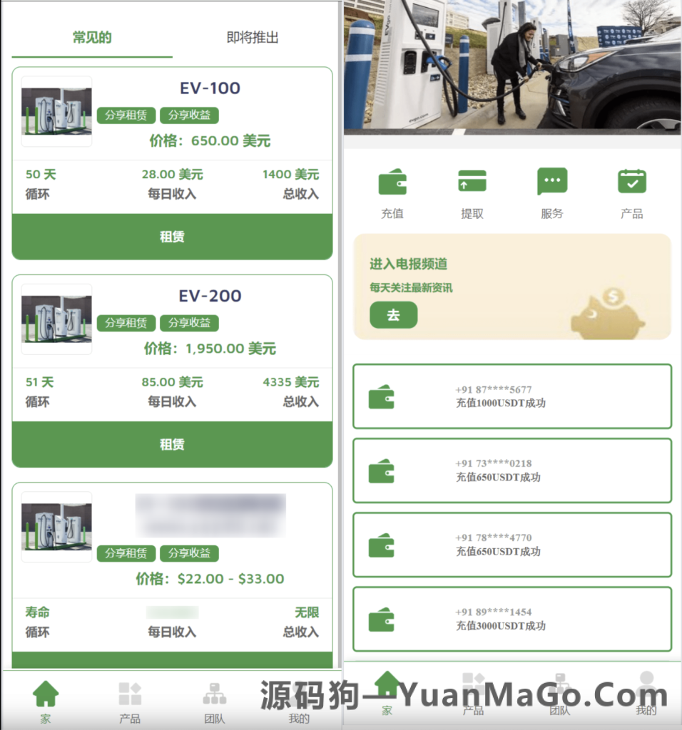 海外新能源充电桩共享投资源码｜充电桩理财系统源码｜租赁投资平台源码下载-源码狗