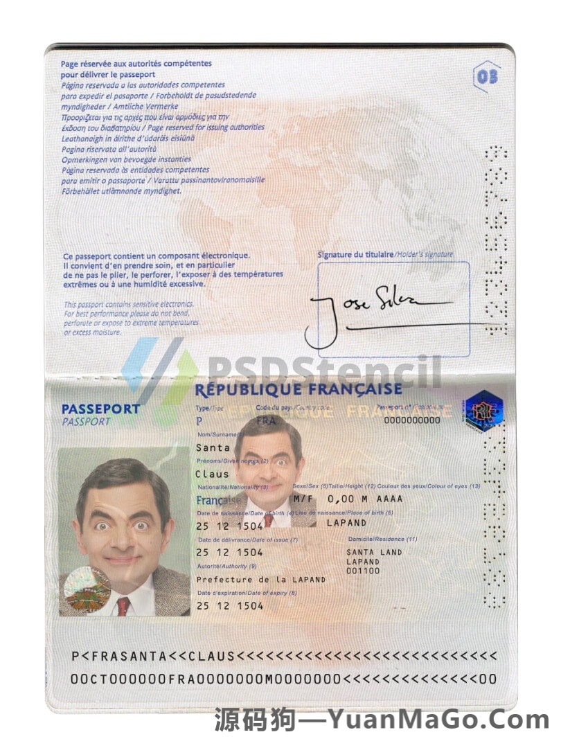 欧盟|France passport法国新版护照PSD模版/photoshop模版/ps模板-源码狗
