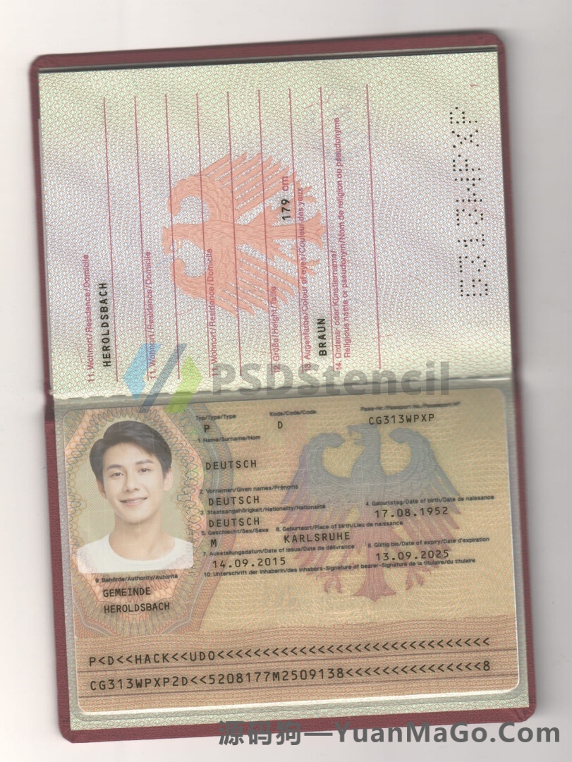 欧盟|Germany Passport德国老版护照PSD模版/photoshop模版/PS模板（V1）-源码狗