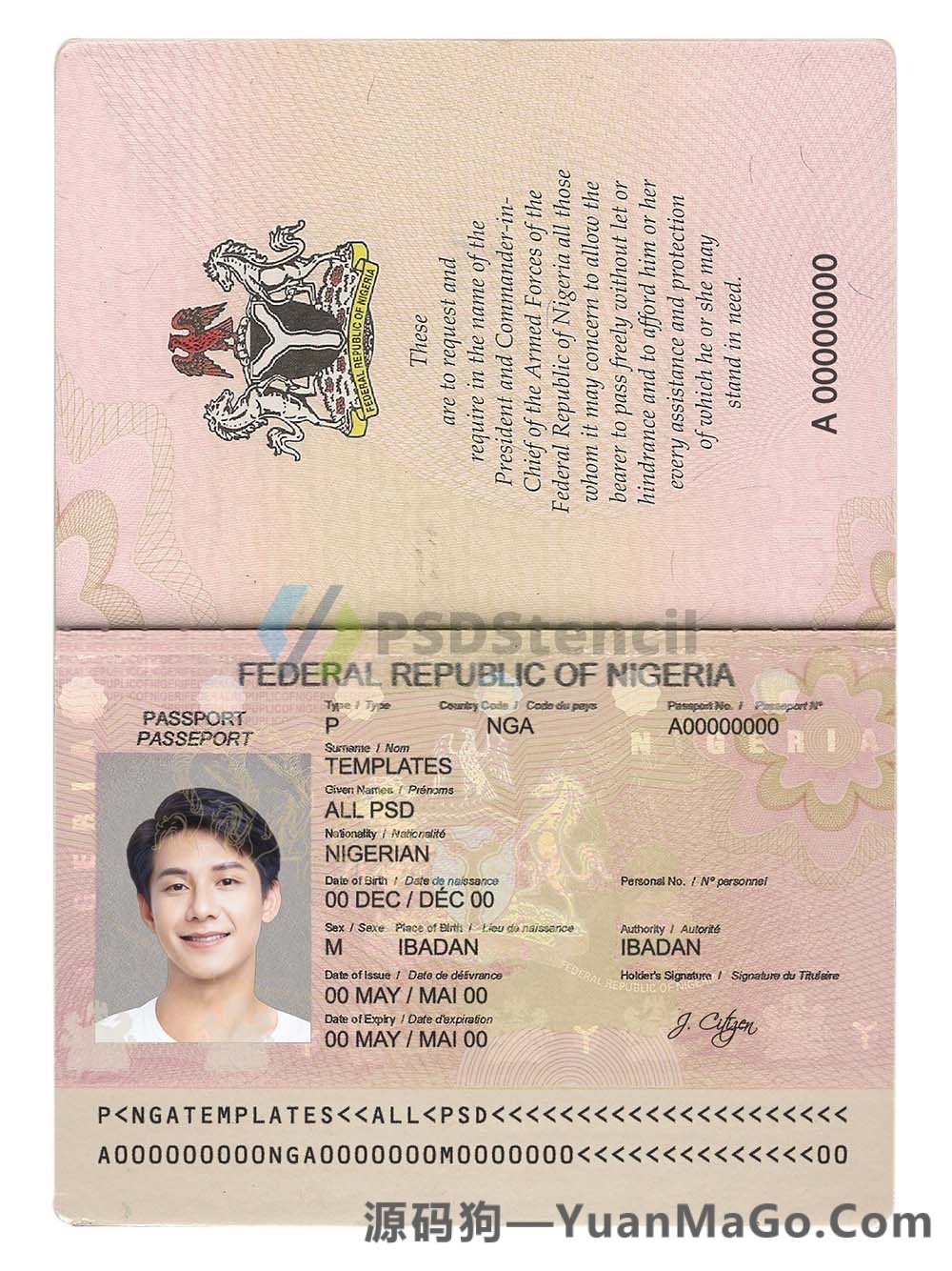 非洲|西非|Nigeria Passport尼日利亚护照PS模版/Photoshop模版/PSD模板-源码狗