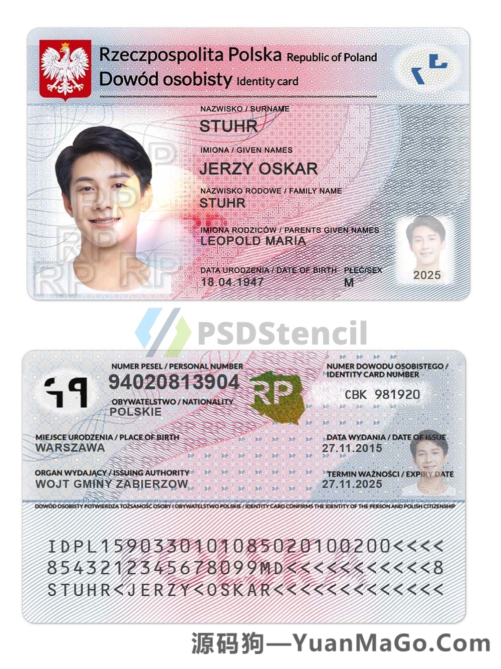 欧盟 | Poland ID Card波兰ID模版/身份证卡photoshop/PS/PSD模板（V3版）-源码狗