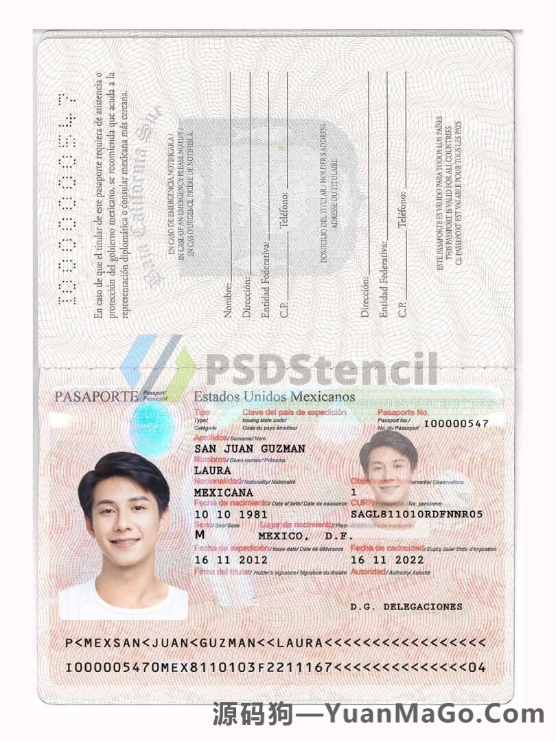 北美|Mexico Passport墨西哥护照PSD模版/photoshop模版/PS模板-源码狗