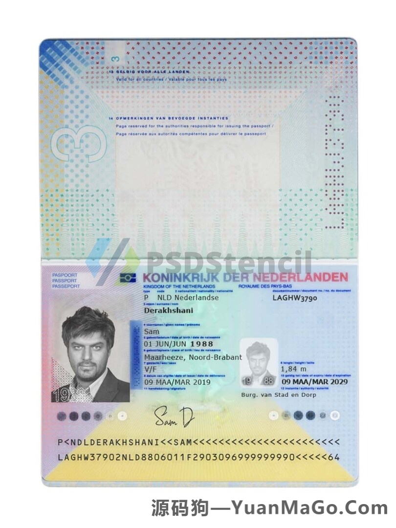 欧盟|Netherlands Passport荷兰护照PS模版/Photoshop模版/PS模板-源码狗