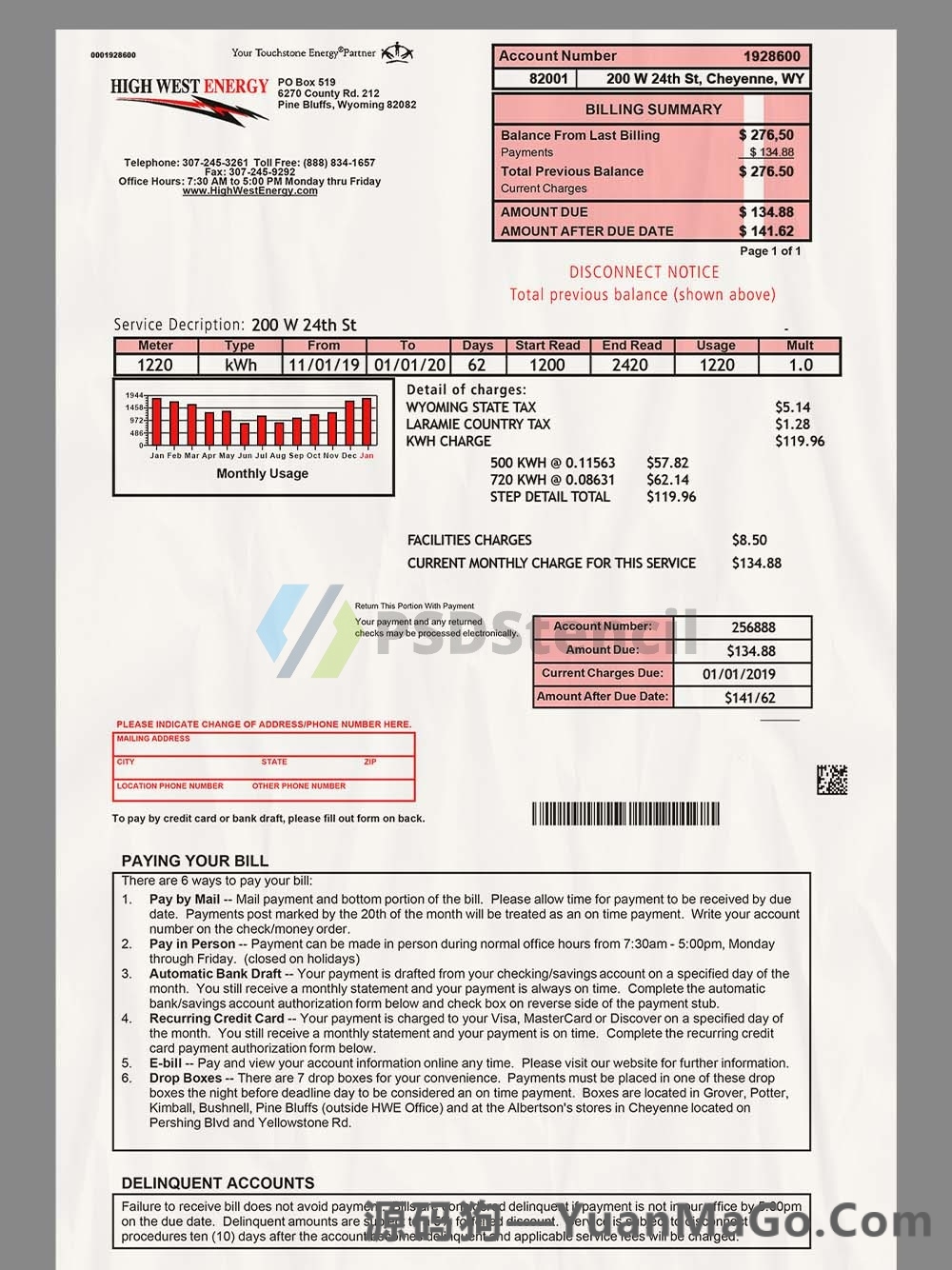 USA Wyoming High West Energy Bills美国怀俄明州水电费账单PS模版/PSD模板-源码狗