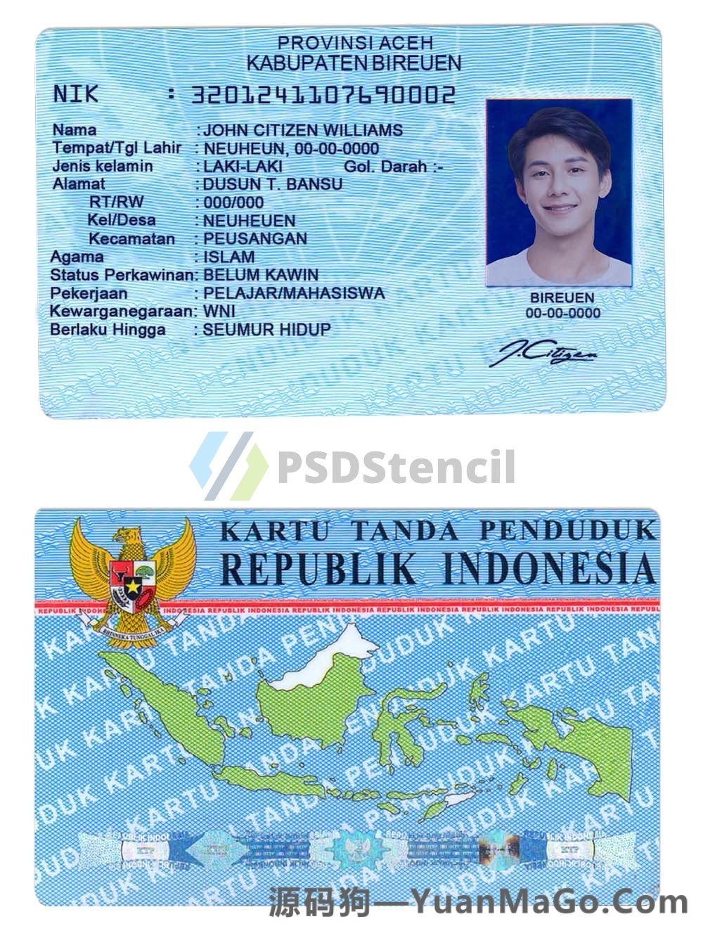 东南亚 | Indonesia印度尼西亚模版/印尼ID卡模版/身份验证卡photoshop/模版PS/PSD模板（V2）-源码狗
