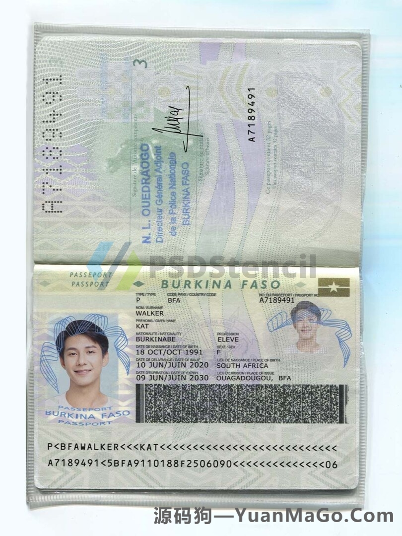非洲 | 西非Burkina Faso Passport布基纳法索护照PSD模版/photoshop模版/ps模板-源码狗