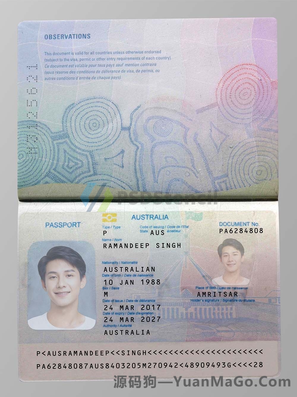 澳洲|Australia Passport澳大利亚护照PS模版/Photoshop模版/PSD模板(V2版)-源码狗