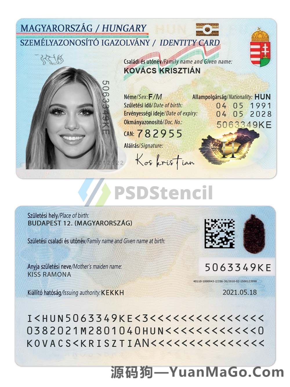 欧盟|Hungary Passport匈牙利新版ID卡模版/身份证卡photoshop/PS/PSD模板-源码狗