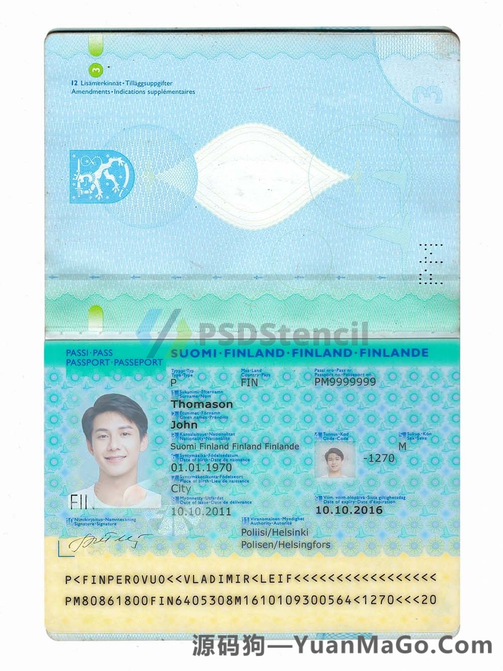 欧盟|北欧|Finland Passport芬兰护照PS模版/Photoshop模版/PSD模板（V2版）-源码狗