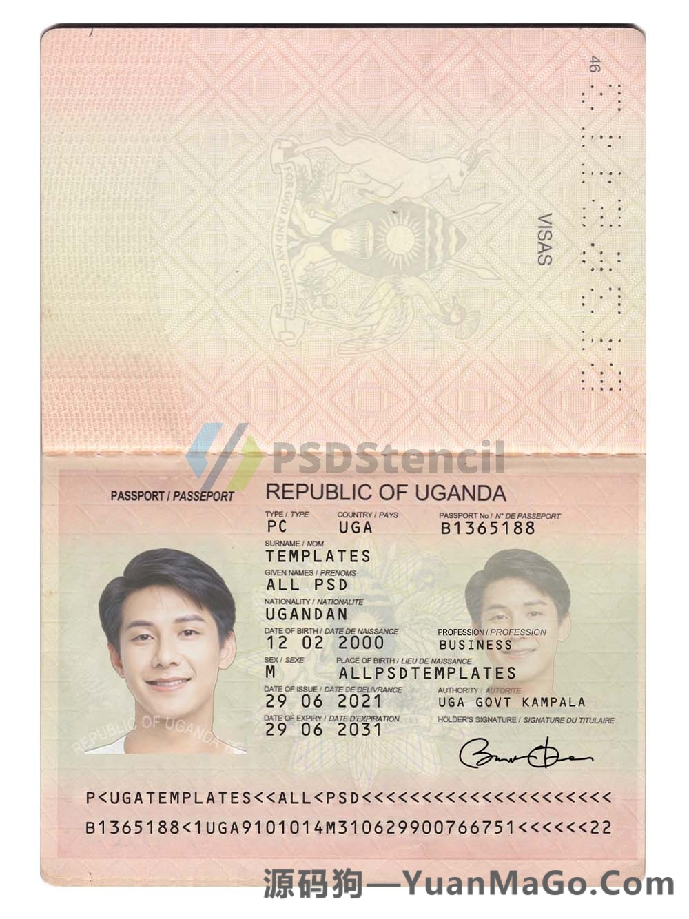 非洲|东非| Uganda Passport乌干达护照PS模版/Photoshop模版/PSD模板-源码狗