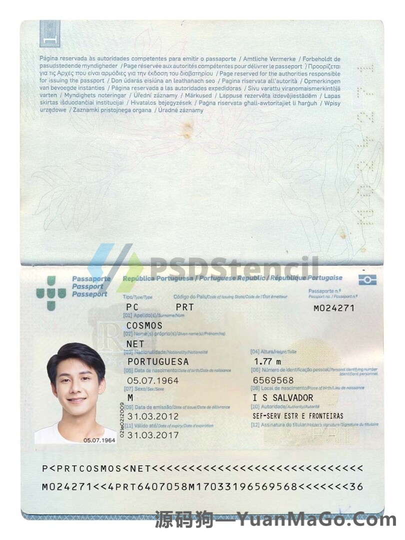 欧盟| Portugal Passport葡萄牙护照PSD模版/photoshop模版/PS模板-源码狗