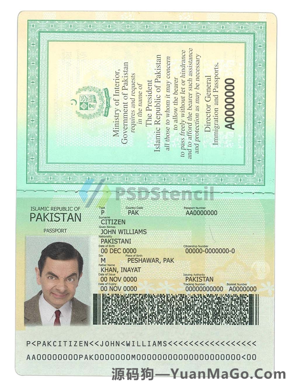 南亚| Pakistan Passport Template巴基斯坦护照PS模版/PSD模板-源码狗