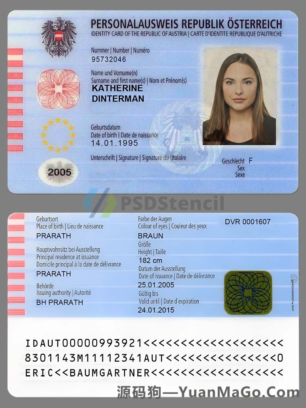 欧盟|Austria ID Card Template奥地利身份证卡PS模版/PSD模板（V1版）-源码狗