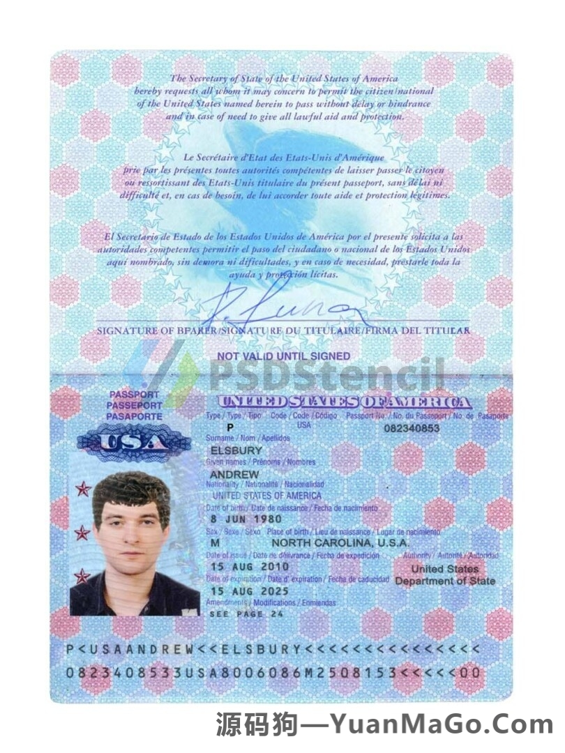 北美|USA Passport美国护照PSD模版/photoshop模版/PS模板（护照本V2）-源码狗