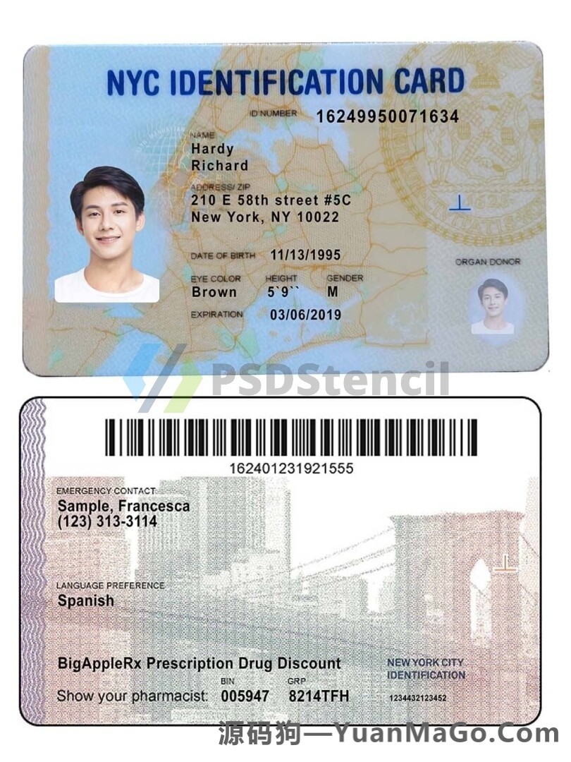 北美|USA美国纽约ID卡模版/身份认证卡PSD模版/photoshop/PS模板-源码狗