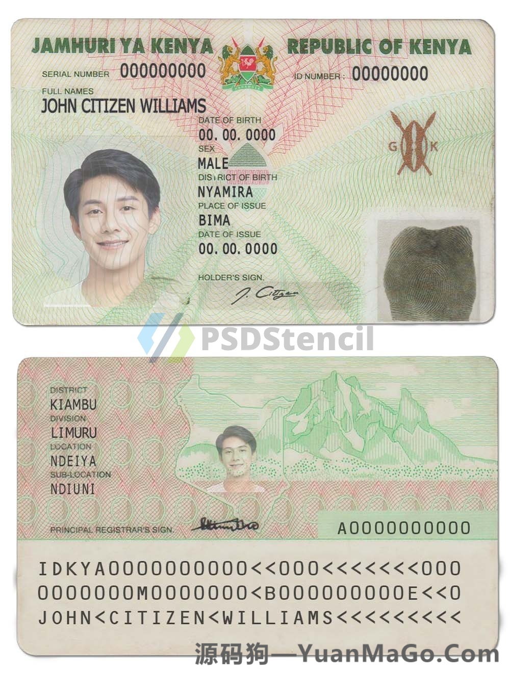 非洲| Kenya ID Card Template肯尼亚身份证卡模版PS/PSD模板-源码狗