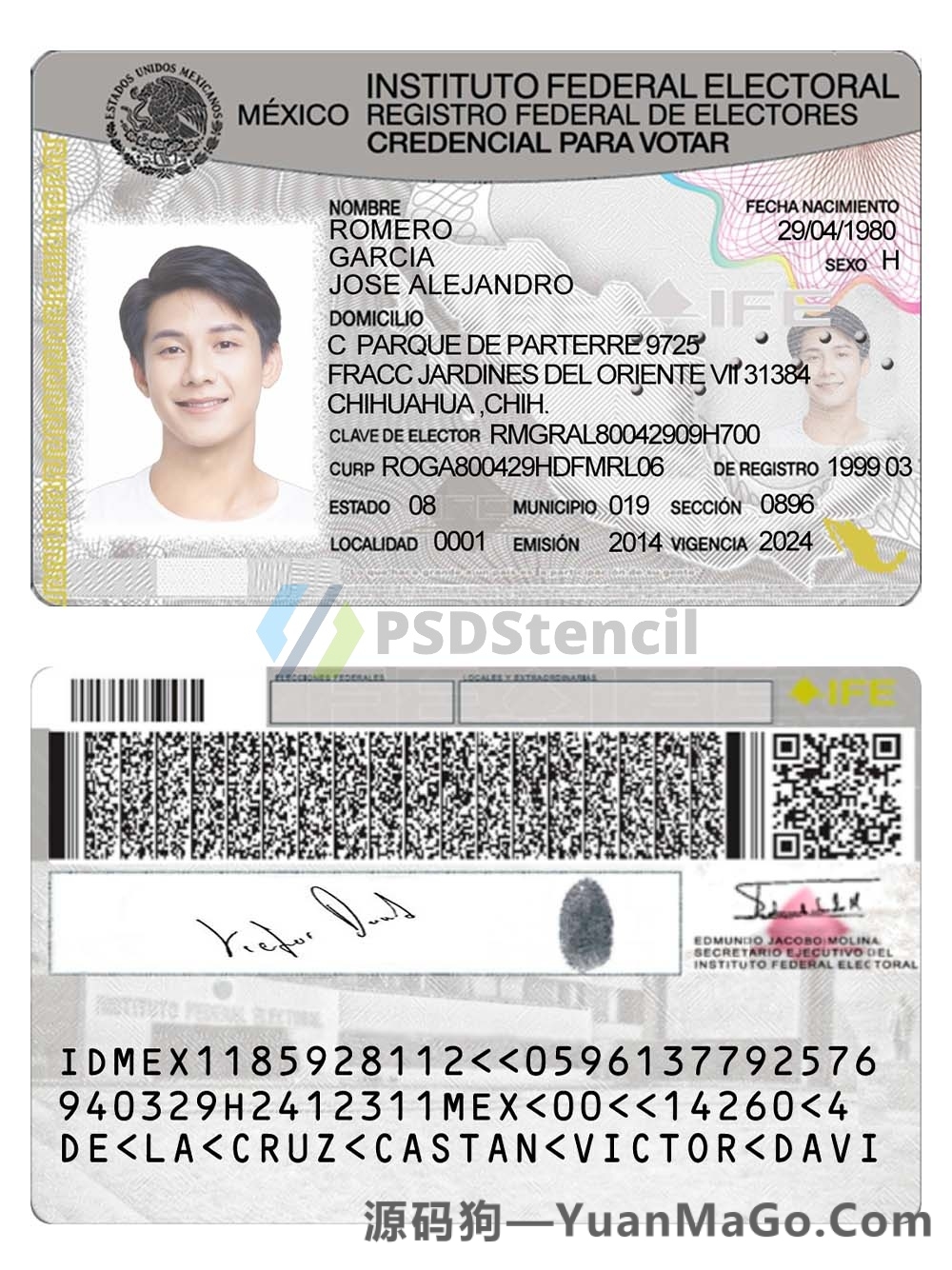 北美|Mexico Elect ID Card墨西哥选民证/卡/地址证明PS模版/Photoshop/PSD模板-源码狗