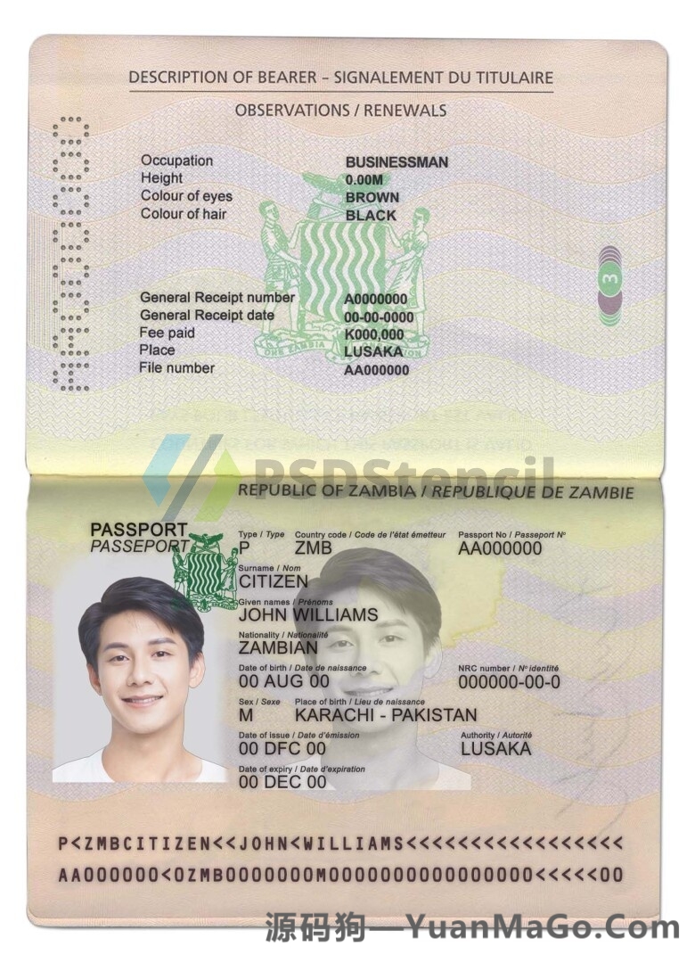 非洲 Zambia Passport赞比亚护照PhotoshopPSD模板-源码狗