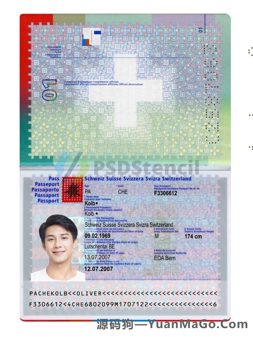 欧盟|Switzerland Passport瑞士护照PSD模版/photoshop模版/PS模板-源码狗