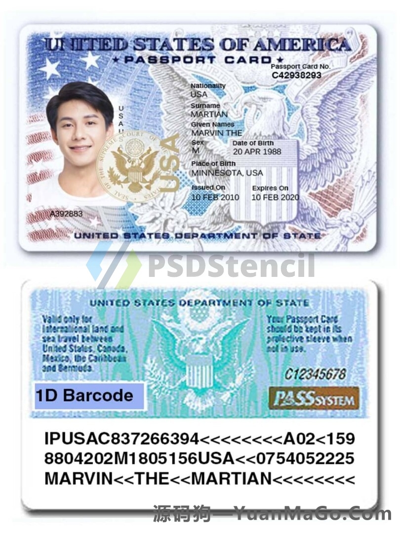 北美|USA Passport Card美国护照卡PSD模版/photoshop模版/PS模板 V1-源码狗