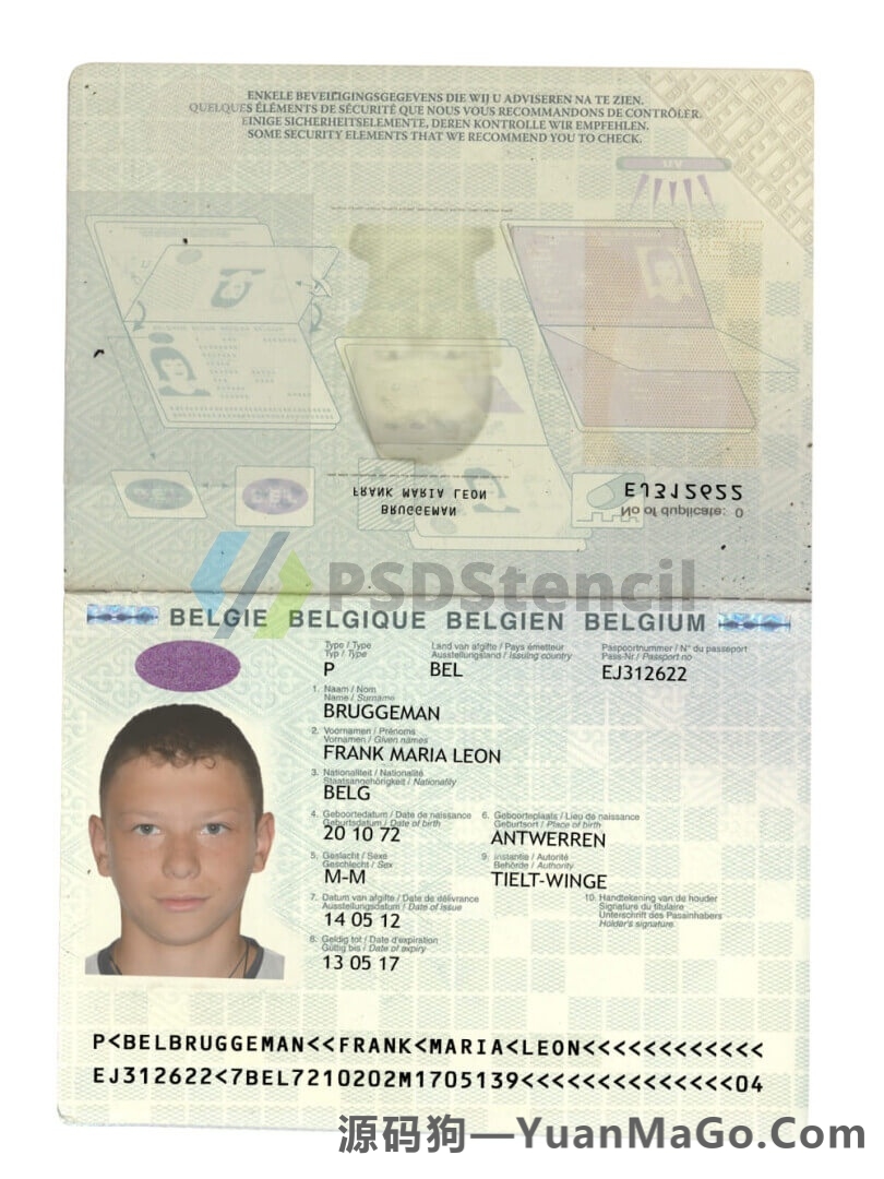 欧盟|Belgium Passport比利时护照PSD模版/Photoshop模版/PS模板-源码狗