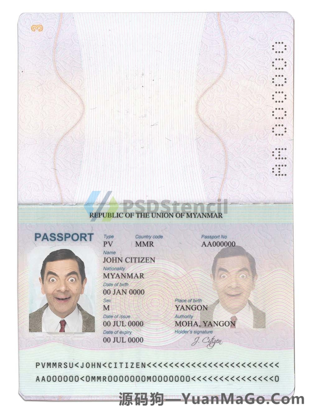 东南亚| Myanmar Passport Template缅甸护照PS模版/PSD模板-源码狗