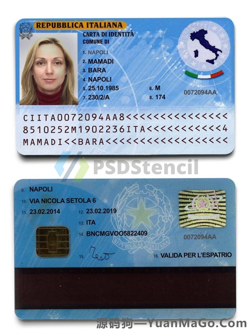 欧盟| Italy意大利ID卡模版/身份证卡PSD模版/photoshop/PS模板-源码狗