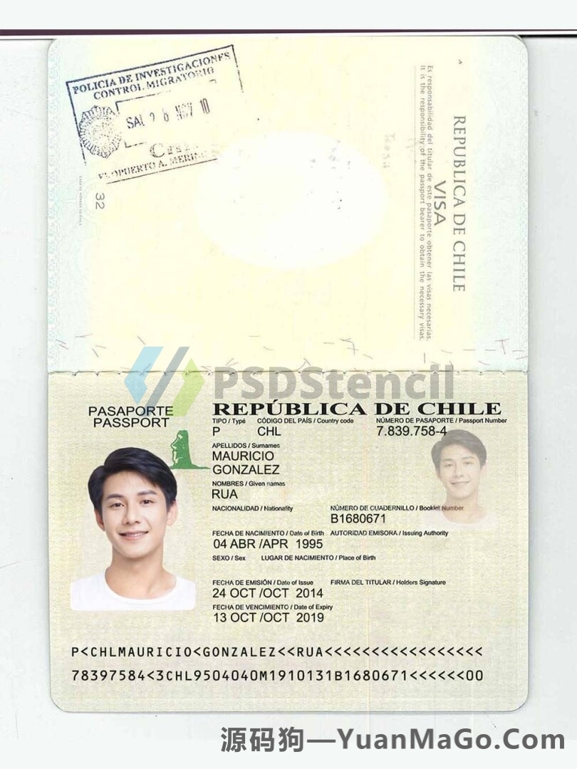南美|拉美|Chile Passport智利护照PSD模版/photoshop模版/PS模板-源码狗
