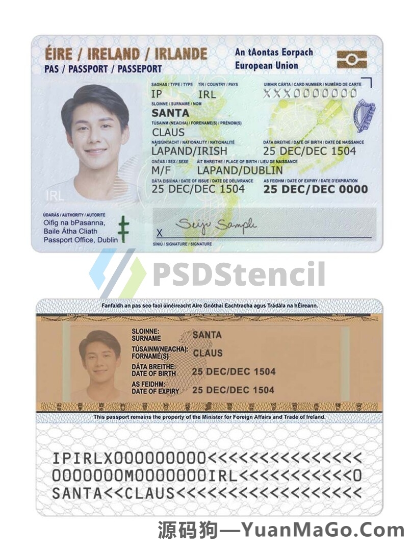 图片[2]-欧盟 | Ireland爱尔兰ID卡模版/身份验证卡photoshop/PS/PSD模板-源码狗