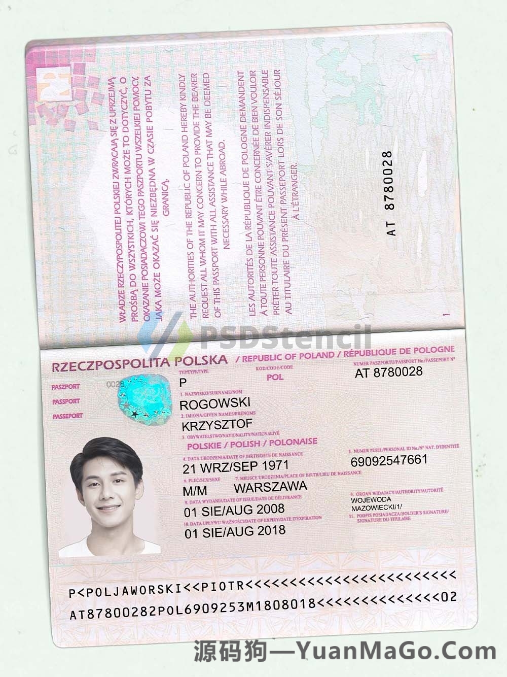 欧盟|Poland Passport Template波兰护照PS模版/PSD模板（V1版）-源码狗