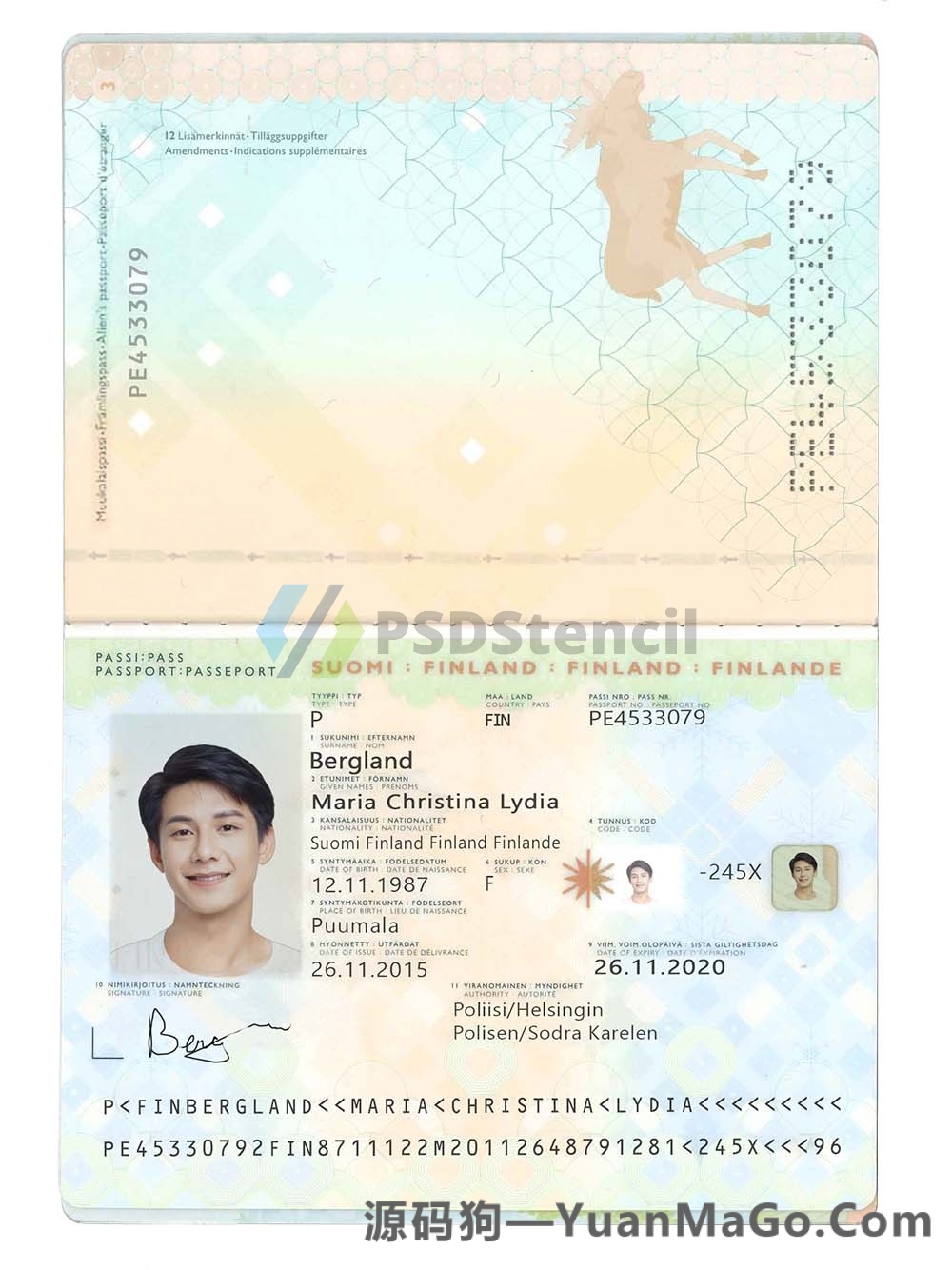 欧盟|北欧|Finland Passport芬兰护照PS模版/Photoshop模版/PSD模板（V1版）-源码狗