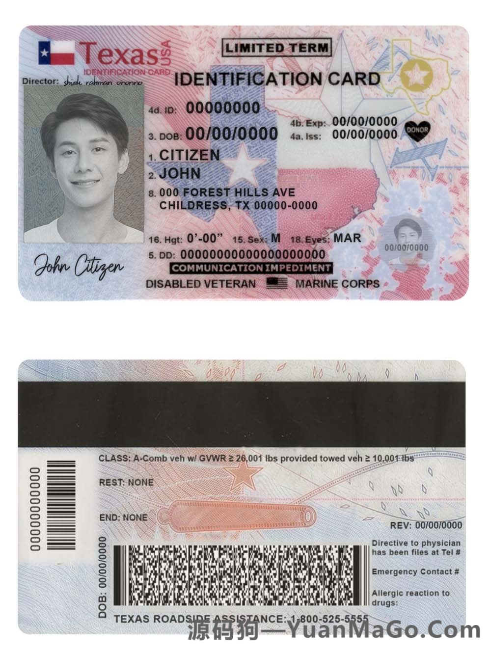 USA Texas ID Card德克萨斯州美国身份证卡模版PS/PSD模板-源码狗