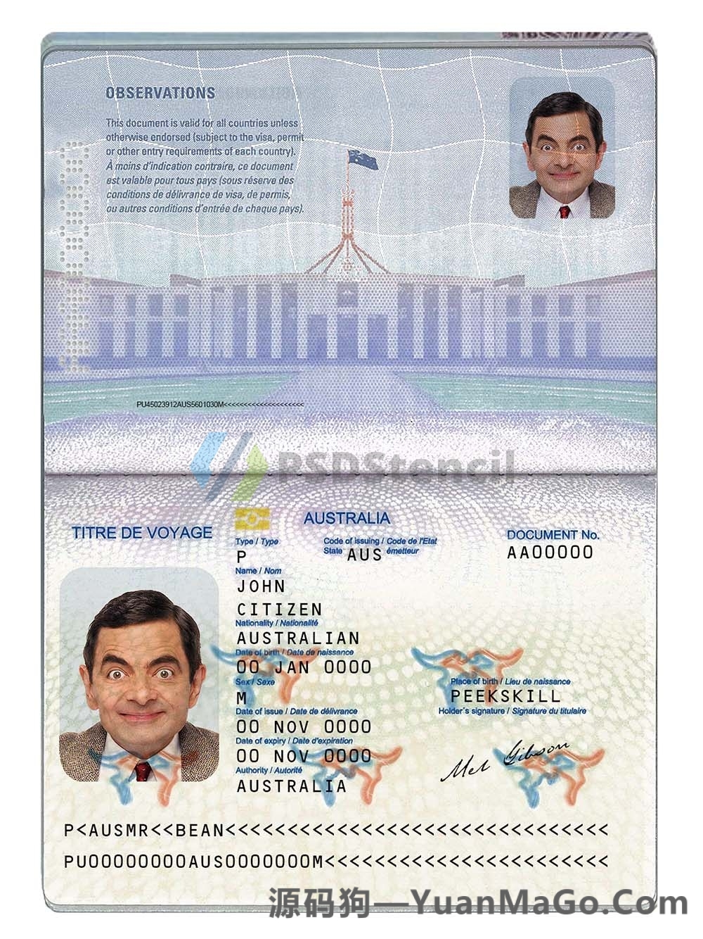 澳洲|Australia Passport澳大利亚新版护照PS模版/Photoshop模版/PSD模板-源码狗