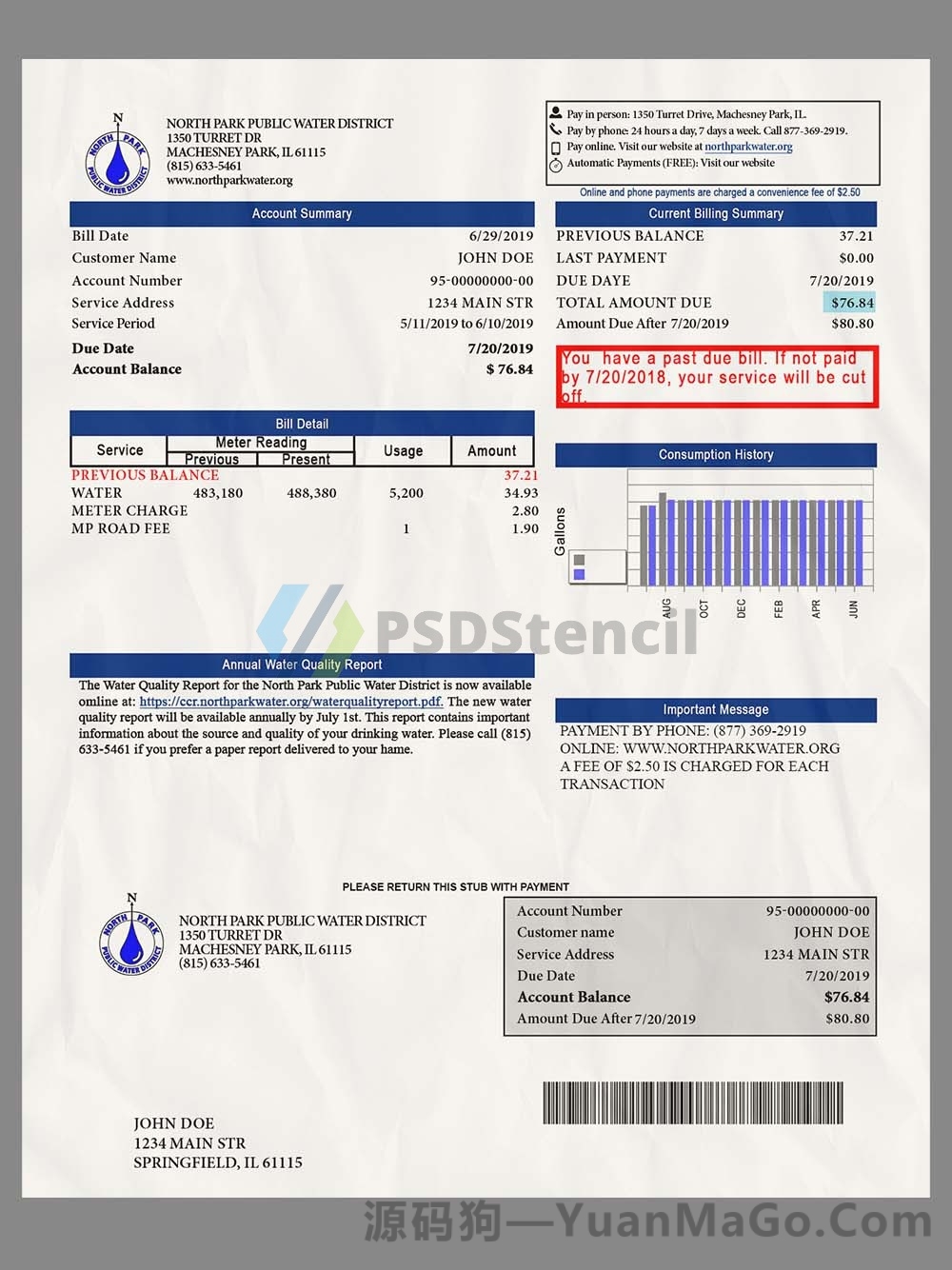 USA Illinois North Park Water Bills美国伊利诺伊州水电费账单PS模版/PSD模板-源码狗