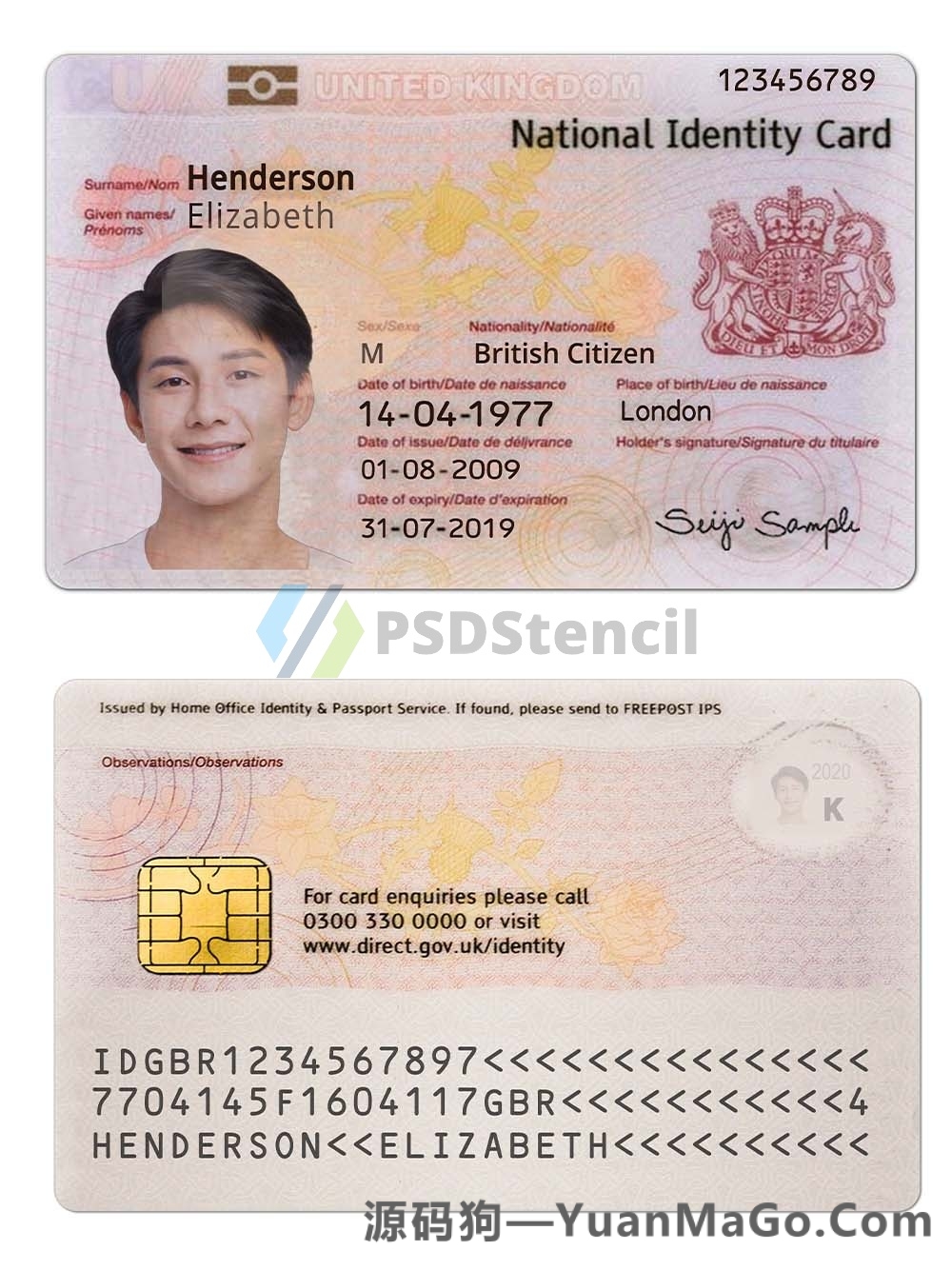 欧洲|UK/England ID/NID Card英国ID/身份证卡photoshop/PS/PSD模板-源码狗