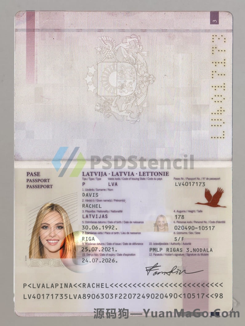 欧洲|东欧|Latvia Passport拉脱维亚护照PSD模板/Photoshop模版/PS模版-源码狗