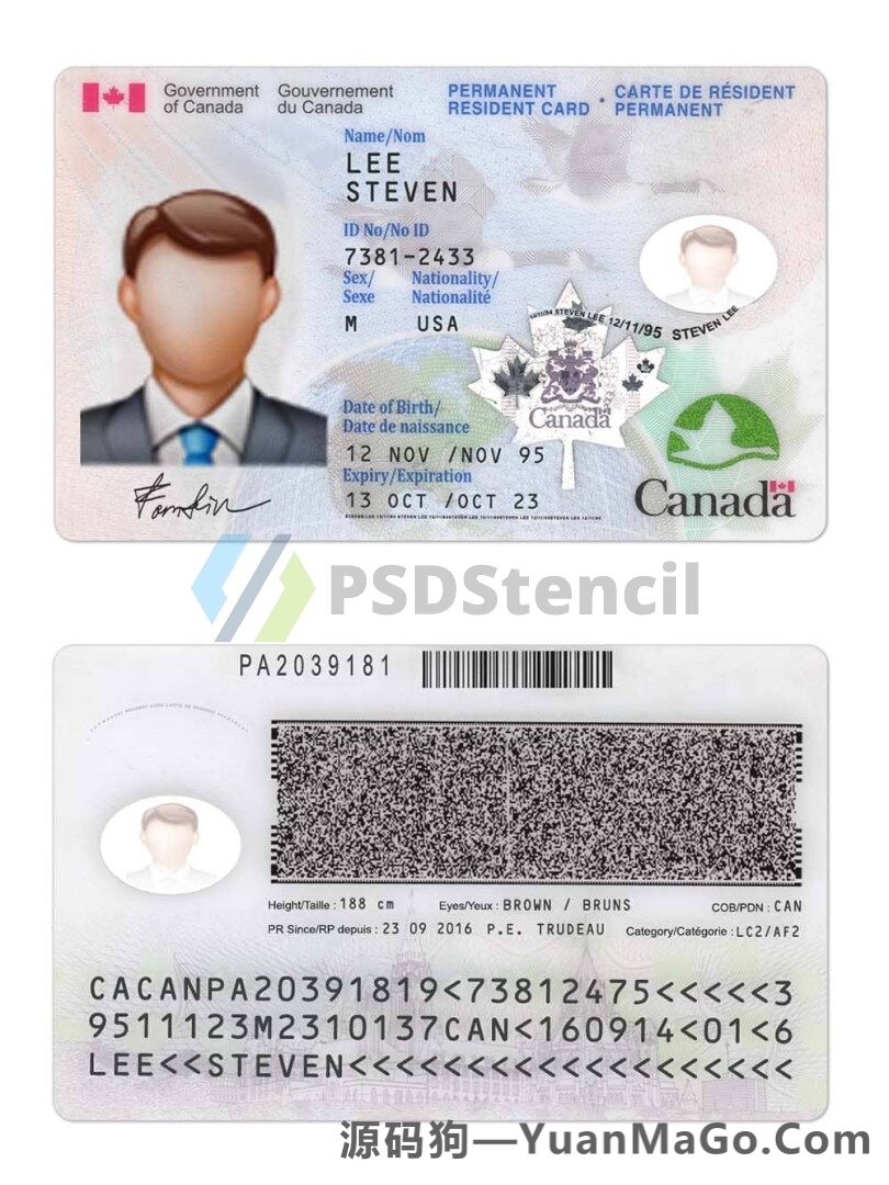 北美|Canada加拿大ID卡/身份证卡PSD/photoshop/PS模板-源码狗