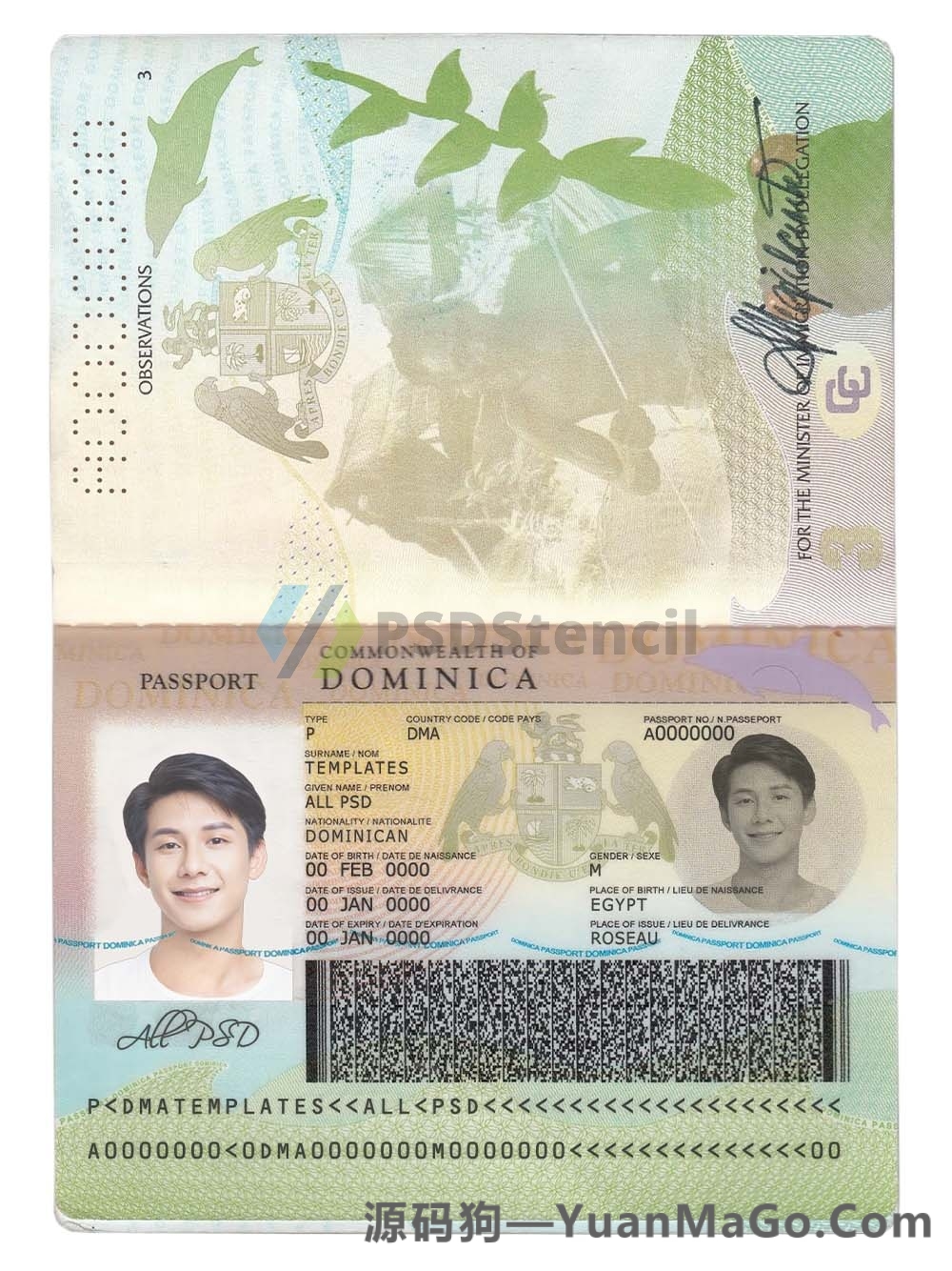 中美洲|Dominica Passport多米尼克护照PS模版/PSD模板-源码狗