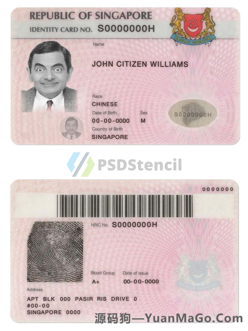 东南亚 | Singapore新加坡ID卡模版/身份验证卡photoshop/ps/PSD模板 (V2)-源码狗