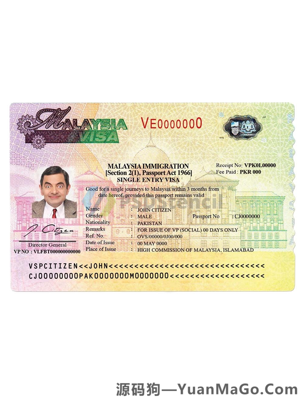 东南亚|Malaysia Visa Template马来西亚签证PS模版/Photoshop/PSD模板-源码狗