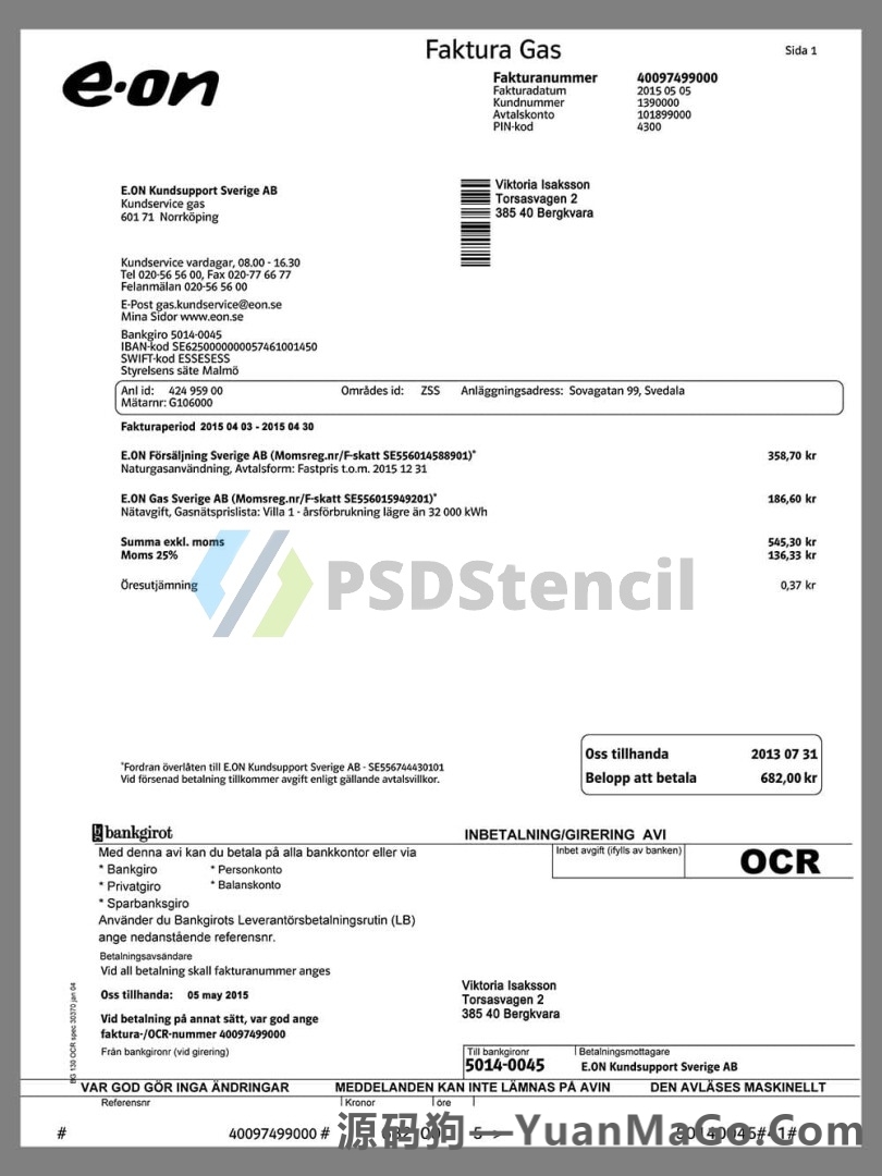 东欧|Ukraine TOV-VOSTOK Utility Bills乌克兰水电费账单word模板-源码狗