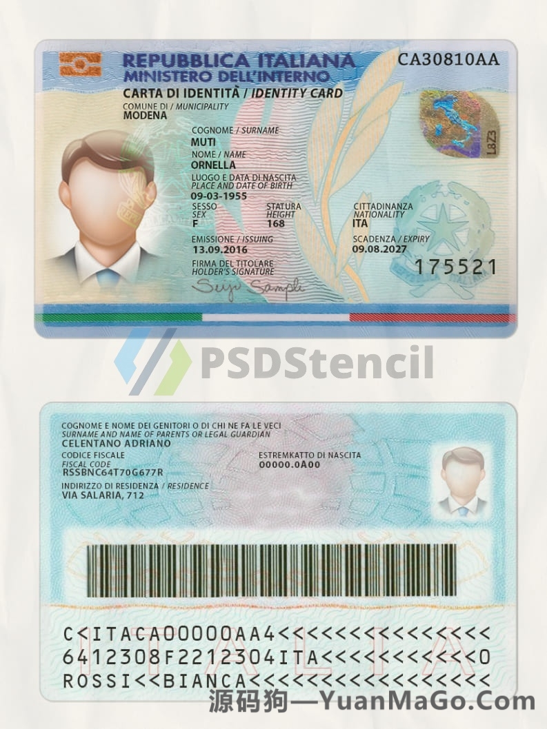 图片[2]-欧盟|Italy意大利ID卡模版/身份卡PSD模版/photoshop/PS模板-源码狗