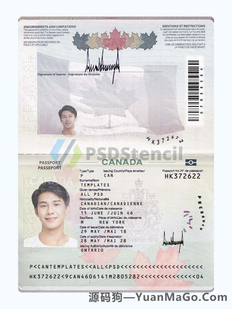 北美Canada Passport加拿大新版护照PSD模版/photoshop模版/ps模板(2013)-源码狗