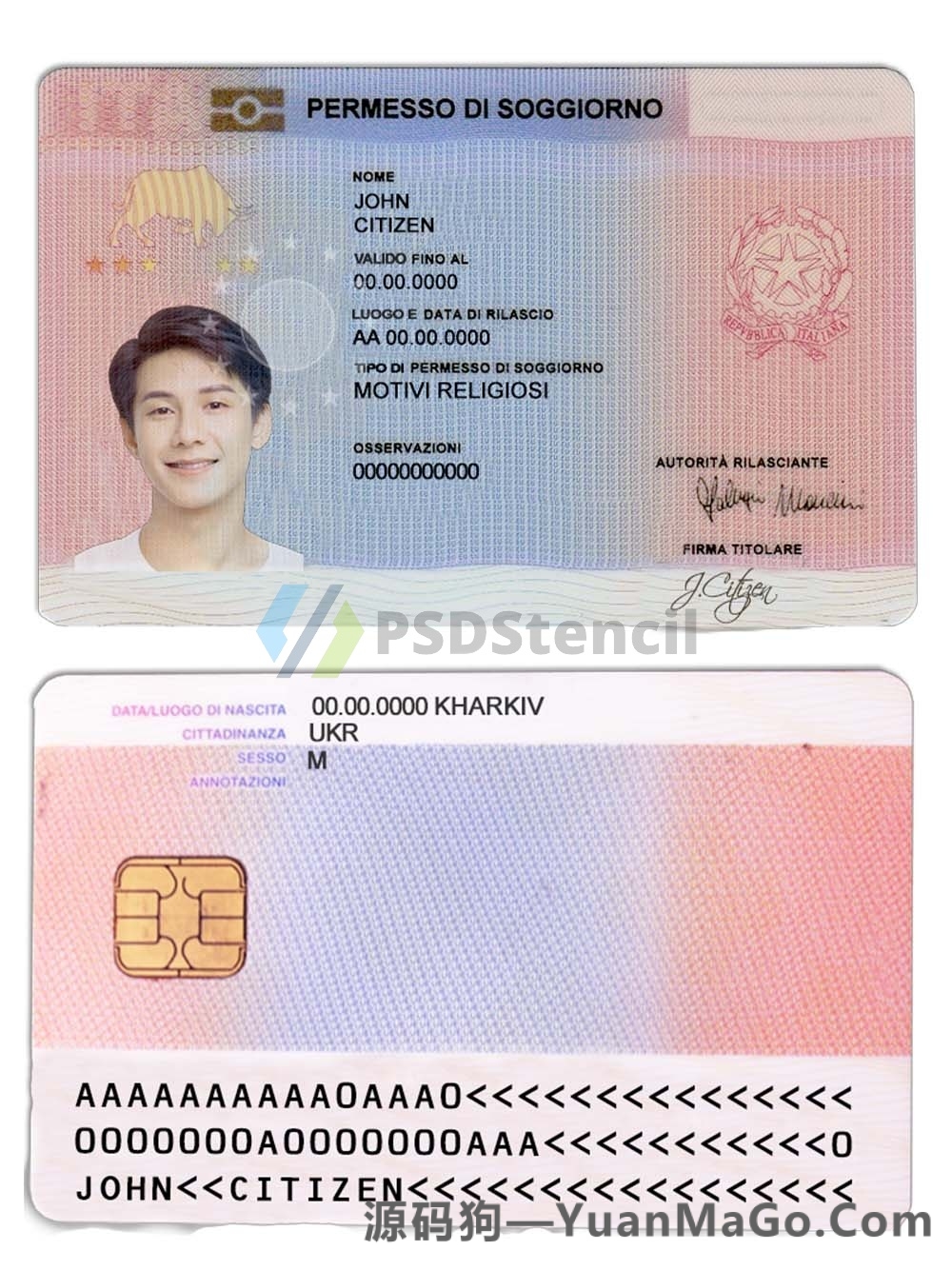 欧洲意大利居留卡/居住证/暂住证模版PS/PSD模板Italy Residence Permit Template-源码狗