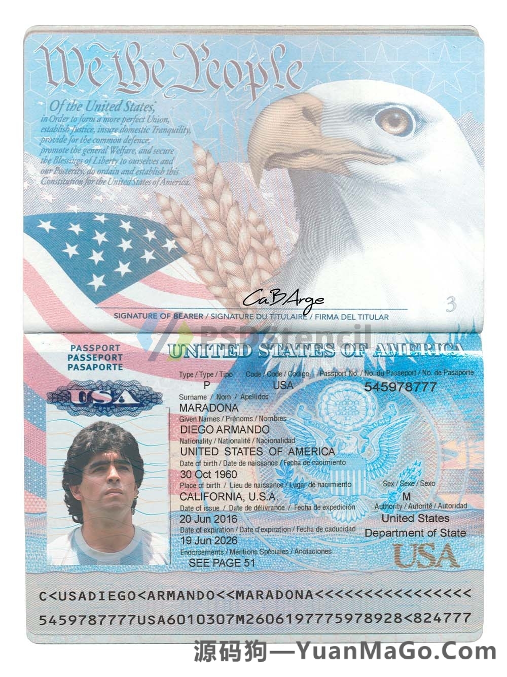 America|USA Passport Template美国护照PS模版/PSD模板（V1-2版）-源码狗