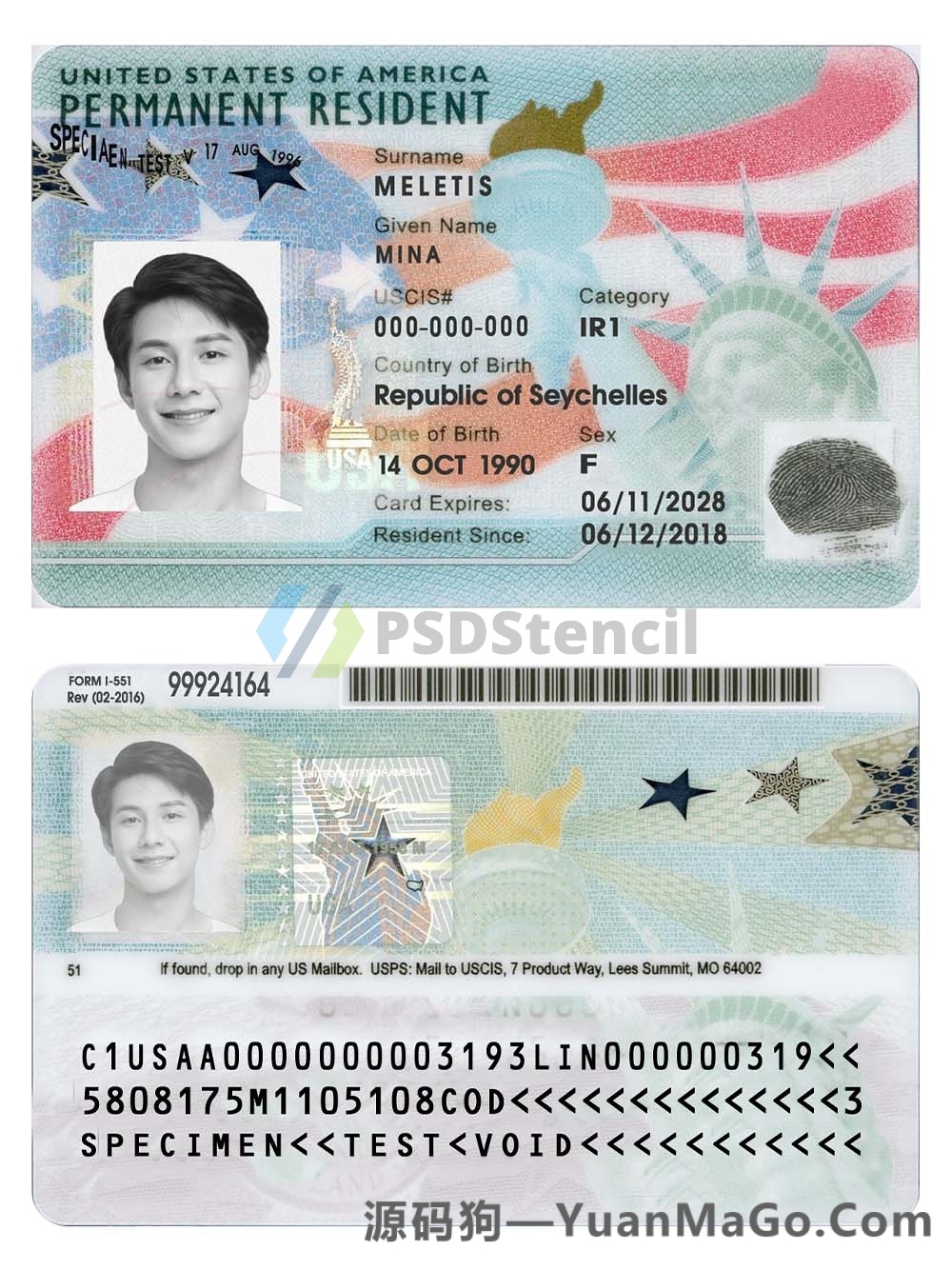 图片[2]-北美|USA GreenCard美国绿卡/永居卡/身份证卡photoshop/PS/PSD模板-源码狗