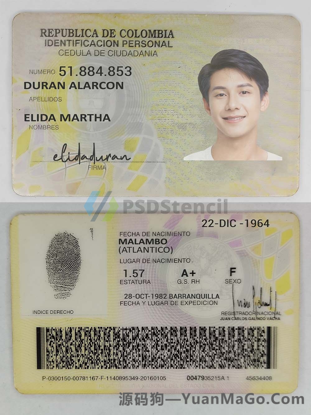 南美|Colombia ID Card Template哥伦比亚身份证模版/PS模版/PSD模板（V1版）-源码狗