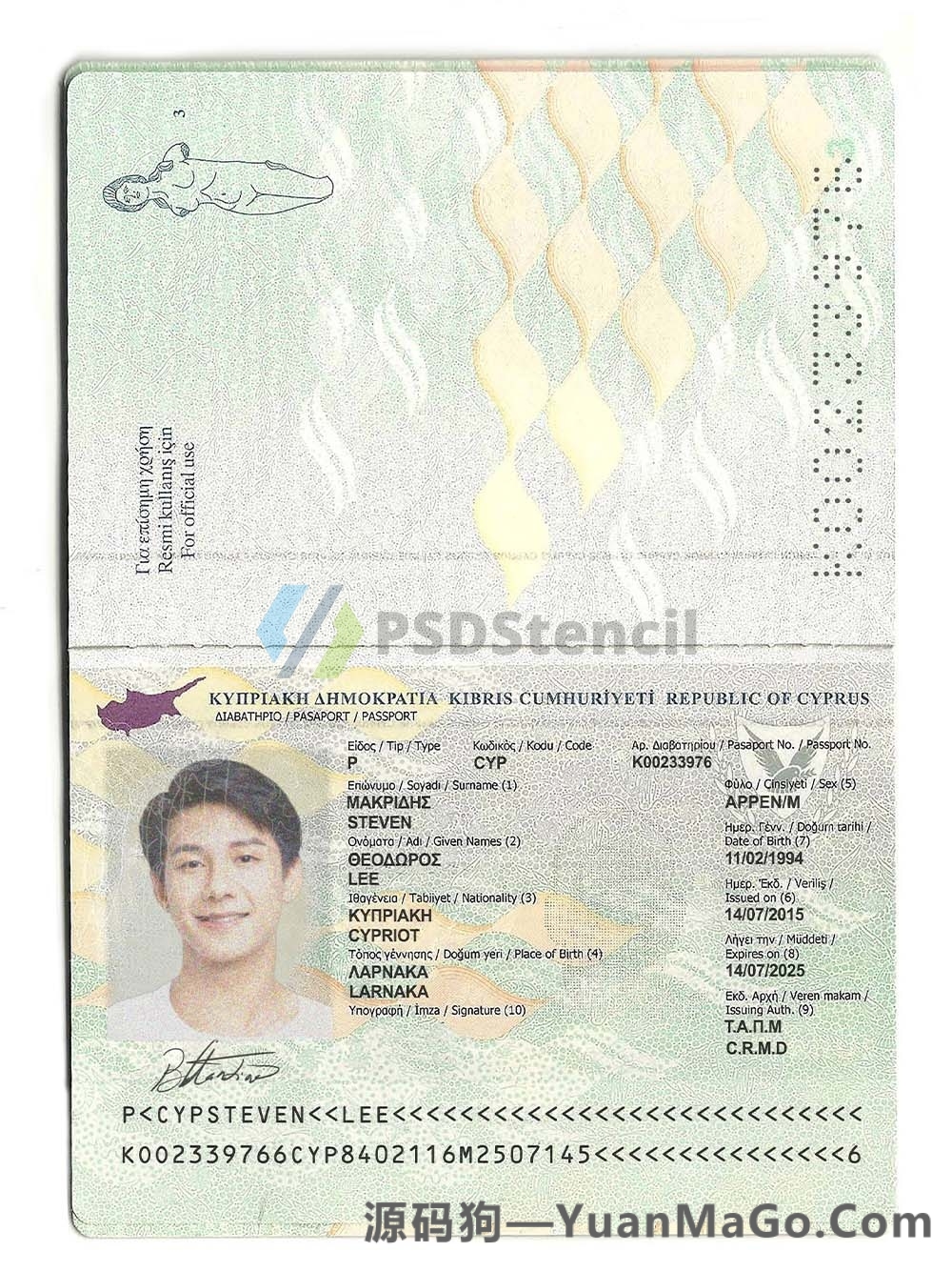 欧洲|Cyprus passport塞浦路斯护照PSD模版/photoshop模版/PS模板（V2）-源码狗