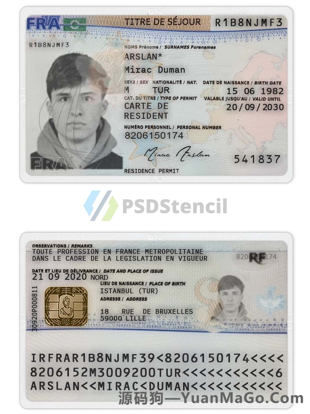 图片[2]-欧洲|欧盟|France Residence Permit法国新版居留卡/居住证/暂住证模版PS/PSD模板(V2)-源码狗