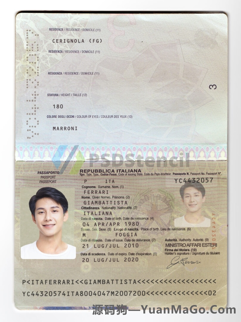 欧盟|Italy Passport意大利护照PSD模版/photoshop模版/PS模板 (old)-源码狗